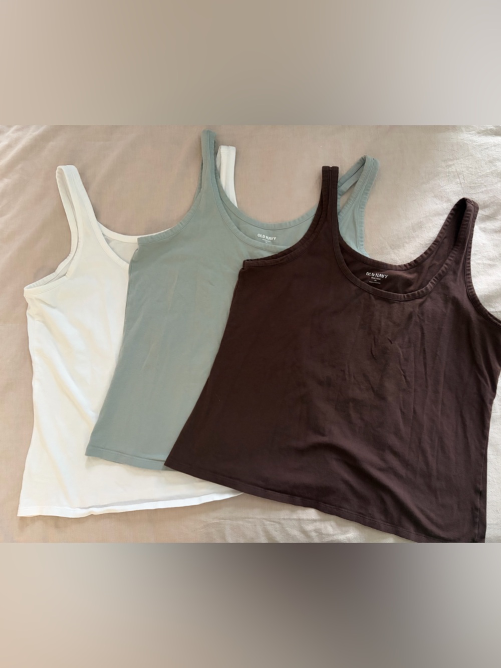 Old Navy Tank Tops in White, Sage, and Chocolate